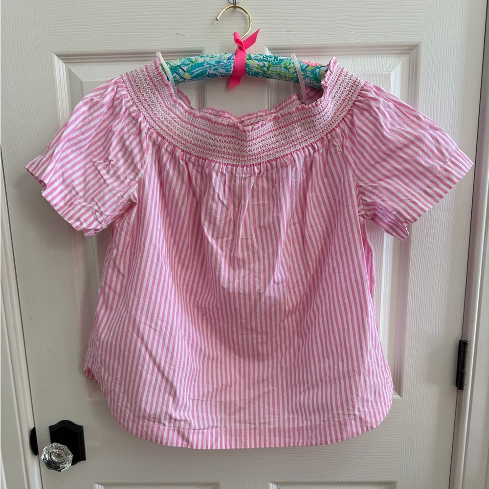 Vineyard Vines Pink and White Boat neck/off-shoulder Blouse - spring!